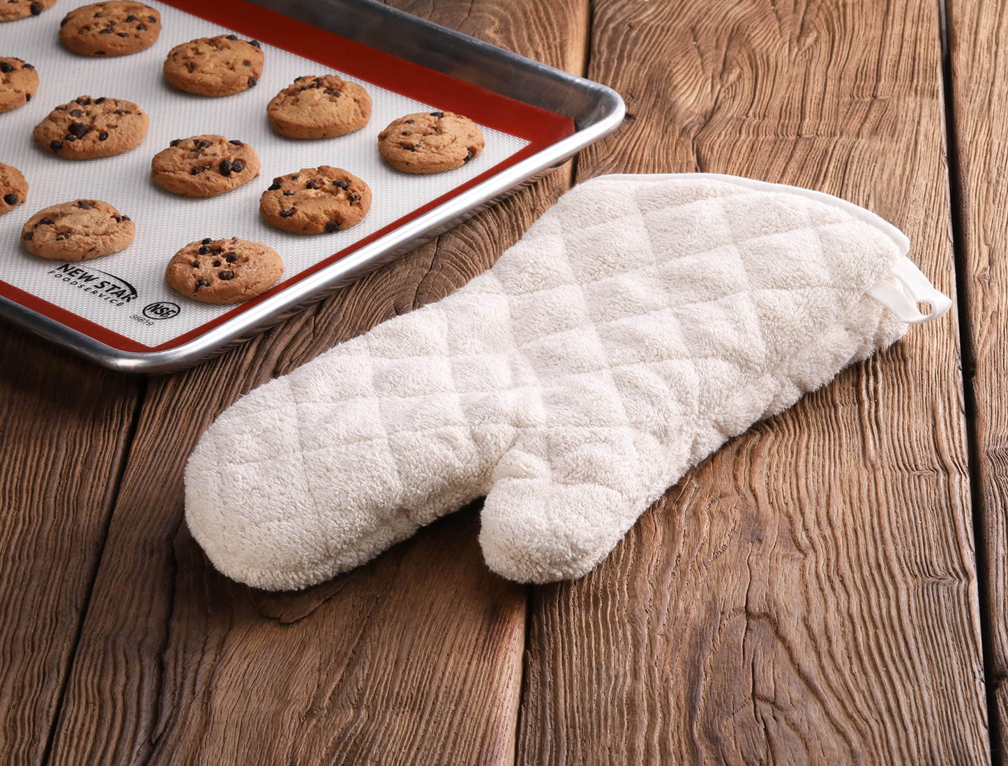 New Star Foodservice Oven Mitts with Extra Defense, up to 400F, Set of 2 (Tan (Terry Cloth), 13-Inch (Set of 2))