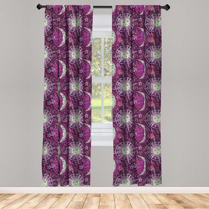 Lunarable 2-Panel Sun and Moon Window Curtains, Celestial Fantasy with Constellations on Purple, 28" x 63", Multicolor