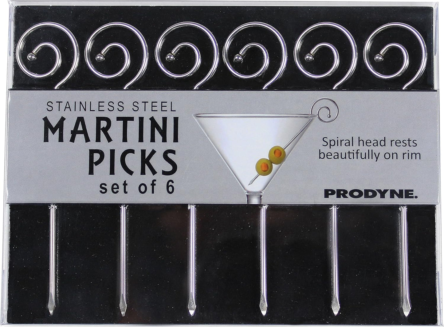 Prodyne Stainless Steel Martini Picks, Set of 6, Silver