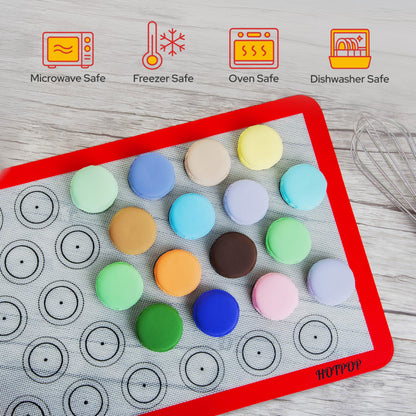 HOTPOP Piping Bags and Tips Set for Macarons - 17-Piece Baking Supplies Kit - Reusable Silicone Pastry Bags - 2 Half-Size Baker Mats - Ideal for Home Pastry Baking (16.5"x11.5")
