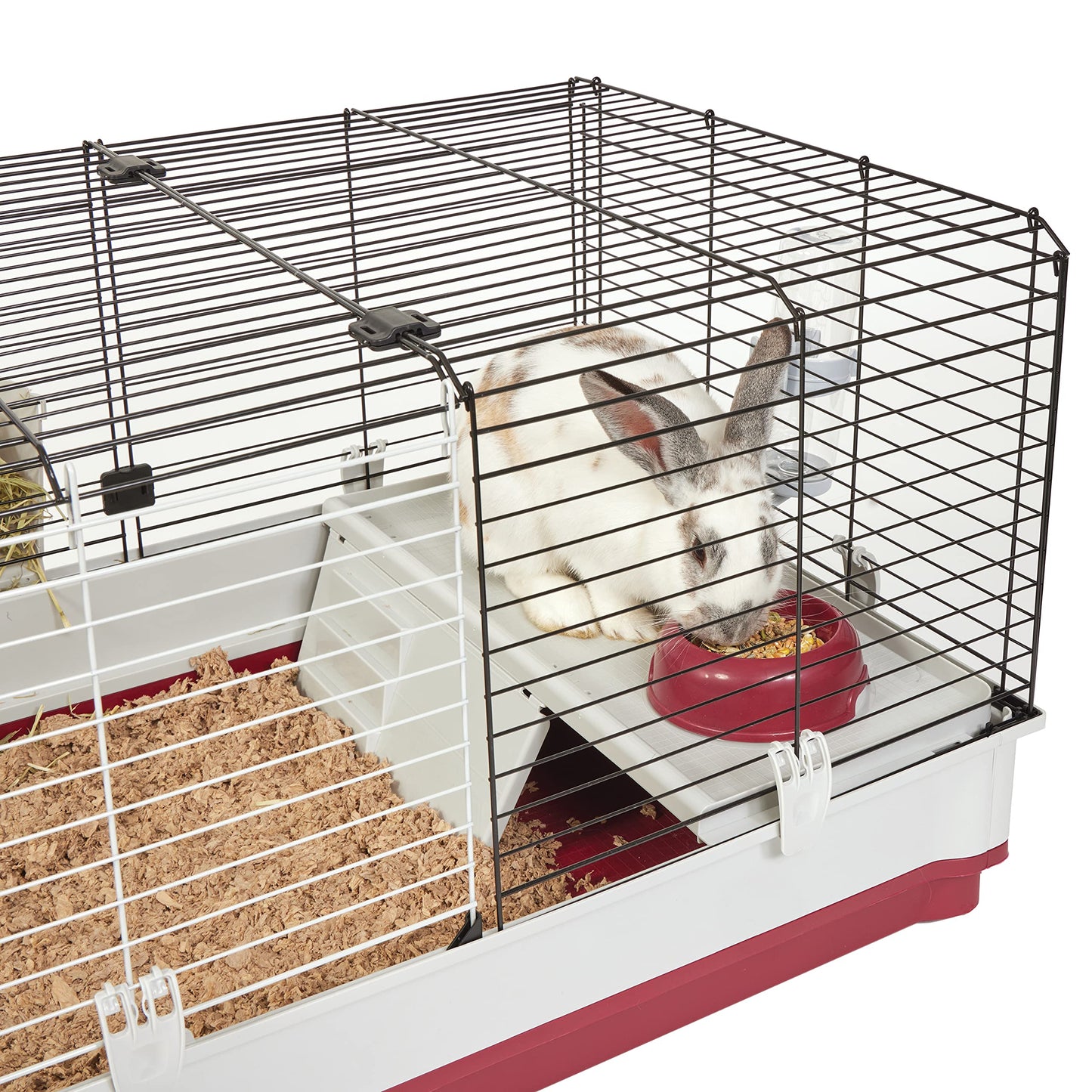 Midwest Homes for Pets Deluxe Rabbit & Guinea Pig Cage, XX-Large, White & Red