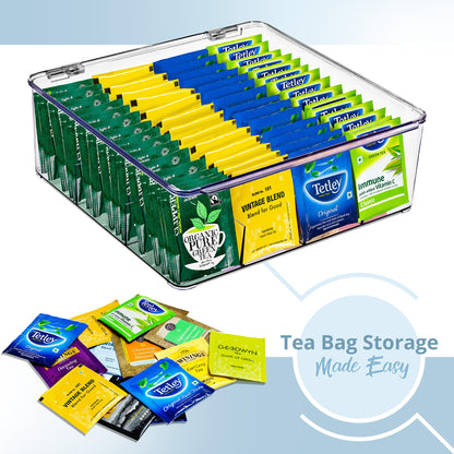 Sorbus Tea Bag Organizer, Stackable Tea Bag Storage Organizer with 12 Compartments and Hinged Lid, Plastic Tea Bags Holder for Kitchen Organizers