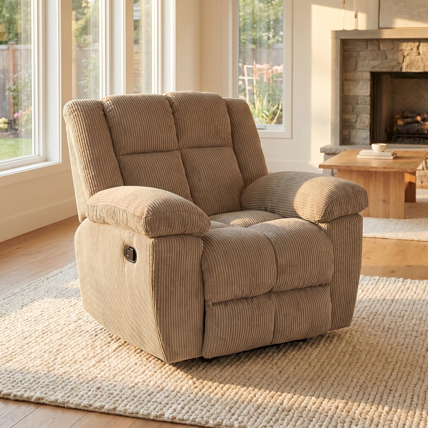 Trygoal Manual Recliner Chair, Nursery Rocking Chair, Lazy Boy Recliner Chair for Adults, Gaming Recliner wih Overstuffed Arms, Suitable for Home Theater, Living Room, Bedroom, Beige