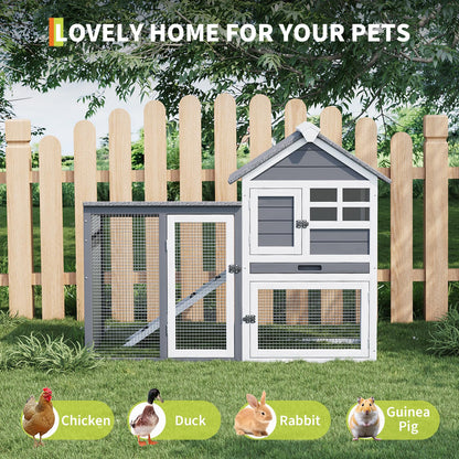 GarveeTech 2-Story Rabbit Hutch Outdoor, 45" Bunny Hutch, Small Chicken Coop Wooden with Pull-Out Tray & Ramp, Bunny Cage with Waterproof Roof, Poultry Cage for Bunnies, Chickens, Ducks, Guinea Pigs