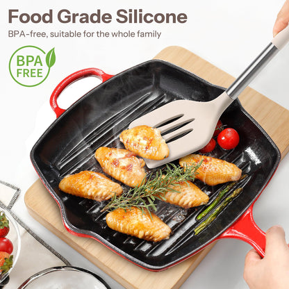 NCUE Silicone Cooking Utensils Set, 28 Pcs Kitchen Utensils Set 446°F Heat Resistant Spatula Set, Food Grade Silicone and Stainless Steel Handle Kitchen Gadgets for Nonstick Cookware BPA Free