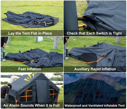 Inflatable Tent with Pump, 4-6 Person Glamping Camping Tents House, Easy Setup Blow Up Family Tents for 4 Seasons Waterproof Inflatable Tent for Camping Wind Resistant Air Tents House for Adult