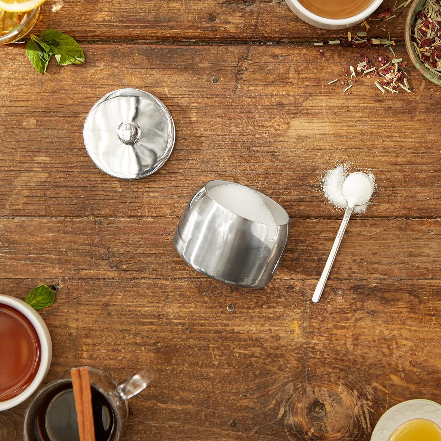 RSVP International 8 oz Stainless Steel Sugar Bowl with Lid and 4.5" Spoon