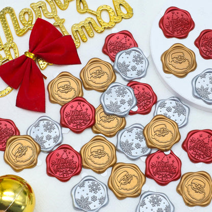 SWANGSA Christmas Wax Seal Stickers, 60Pcs Santa Claus Snowflake Merry Christmas Self Adhesive Envelope Seal Stickers for Invitation, Greeting Cards, Gift Wrapping