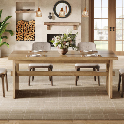 Tribesigns Farmhouse Dining Table for 4-6 People, 63" Large Rectangular Kitchen Dining Room Table with Heavy Duty Double Base for Kitchen Living Room, Rustic Brown