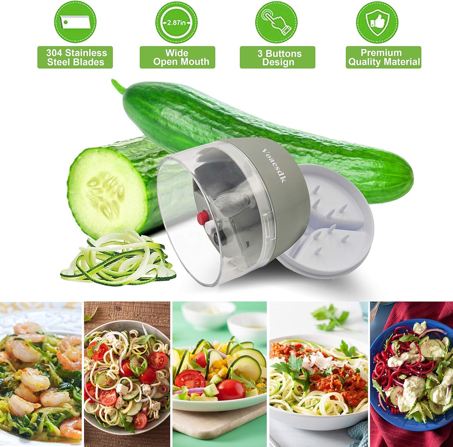 Handheld Spiralizer Vegetable Slicer, 4 in 1 Heavy Duty Veggie Spiralizer for Zucchini, Salad, Carrot, Fruit