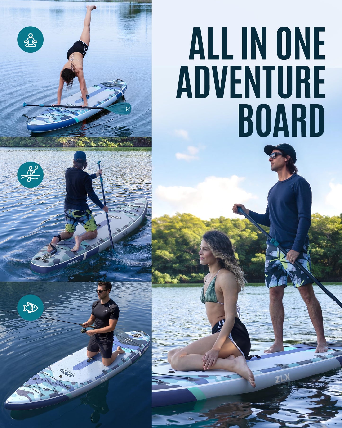 ZLX 11'6" Extra Wide Inflatable Paddle Board, Touring Stand Up Paddleboard, Fast-Tracking SUP for Long-Distance, Stable Center Fin, Portable Backpack & Accessories for Adults, 500lb/3 People/Family