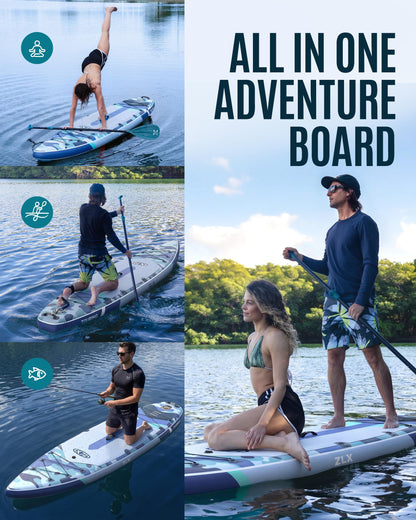 ZLX 11'6" Extra Wide Inflatable Paddle Board, Touring Stand Up Paddleboard, Fast-Tracking SUP for Long-Distance, Stable Center Fin, Portable Backpack & Accessories for Adults, 500lb/3 People/Family