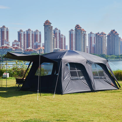 KTT Extra Large Tent 12 Person,Family Cabin Tents,Awning,2 Rooms,4 Doors and 4 Windows with Mesh,Straight Wall,Waterproof,Double Layer,Big Tent for Outdoor,Picnic,Camping,Family Gathering(Black)