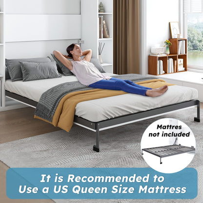 KEIKI Queen Size Murphy Bed Chest, Folding Cabinet Wall Bed Frame with Storage Shelves, Sapce Saving Hideaway Cabinets Beds Frames for Apartment Bedroom Guest Room, Wood Slats Support, White