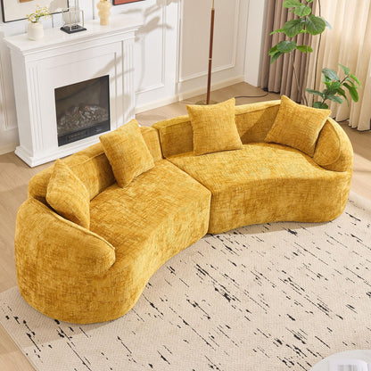 KEIKI 109.45" Curved Compressed Sofa, 4 Seat Couch with Round Armrest, Compression Seat for Living Room, Guest, Bedroom, No Assembly Required, Yellow
