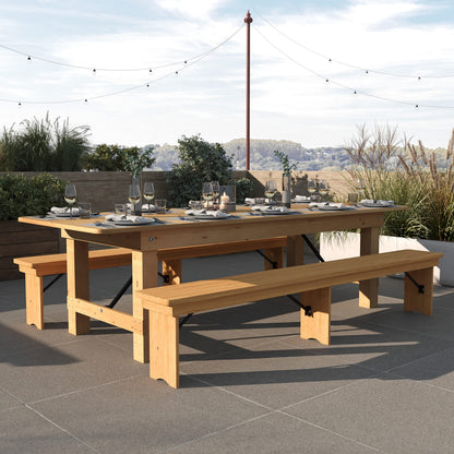 Taylor & Logan Ingles 9' x 40" Rectangular Antique Rustic Light Natural Solid Pine Folding Farm Table
