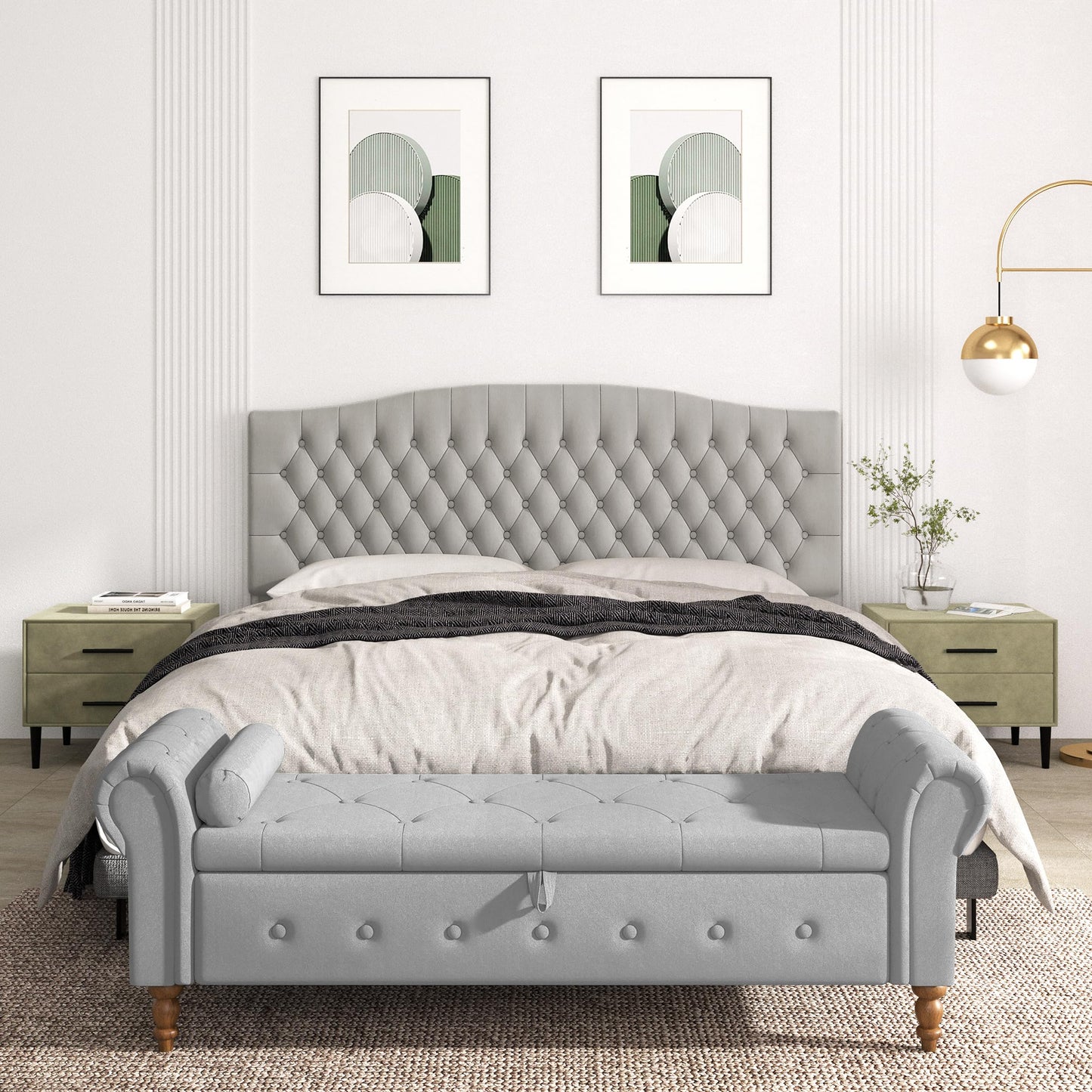 Befurtori King Headboard Only, Upholstered Headboard for Adjustable Bed Velvet Tufted Cal King Size Wall Mounted Head Board with Solid Wood Legs Head Board, Silver Gray