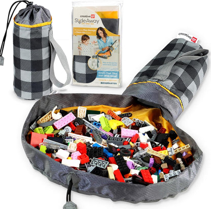 Creative QT On-The-Go Mini Storage Bag and Table Top Play Mat, Buffalo Check Print, Toy Organizer for Kids and Toddlers
