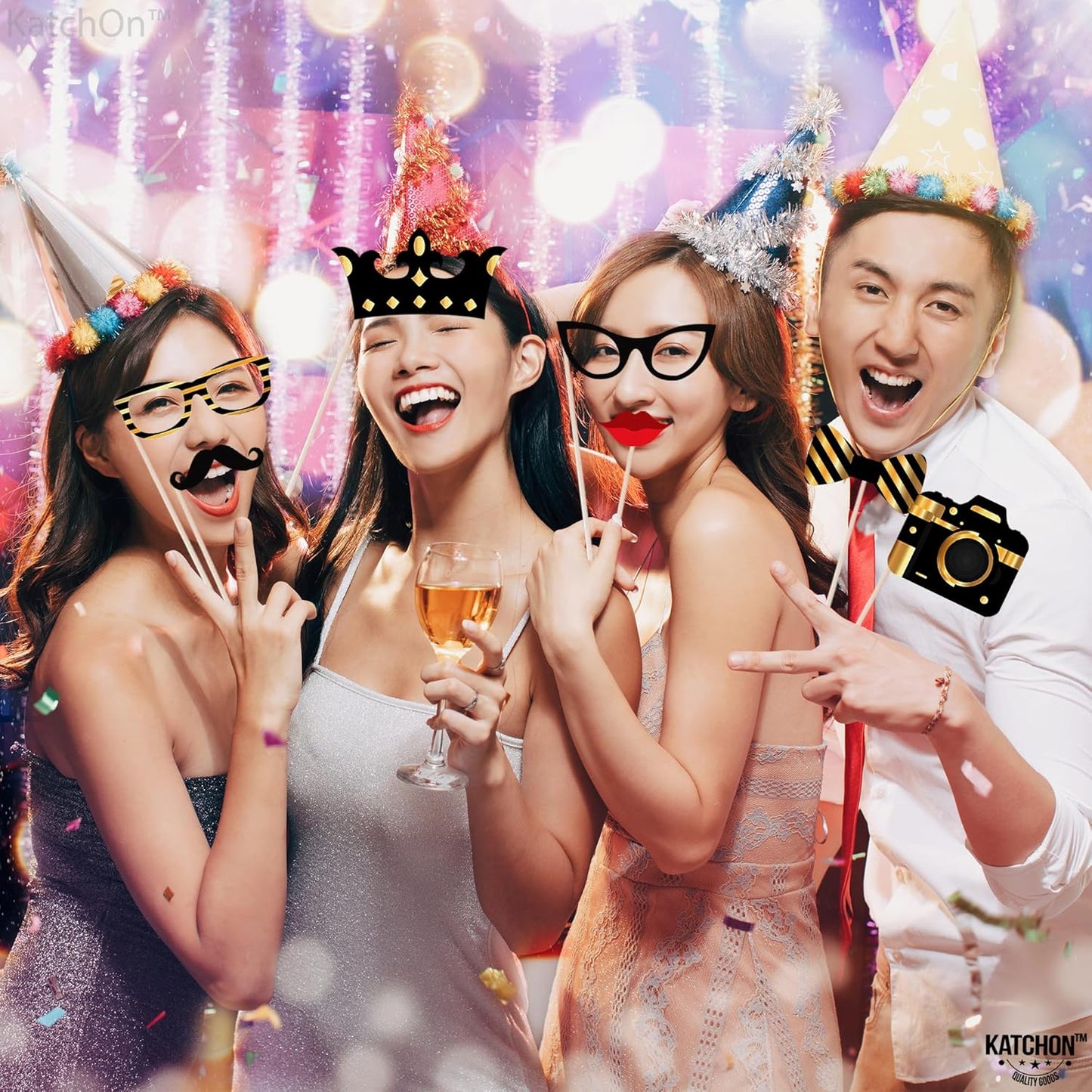 KatchOn New Years Eve Photo Booth Props 2025, Happy New Year Decorations, NYE Party Supplies 2025