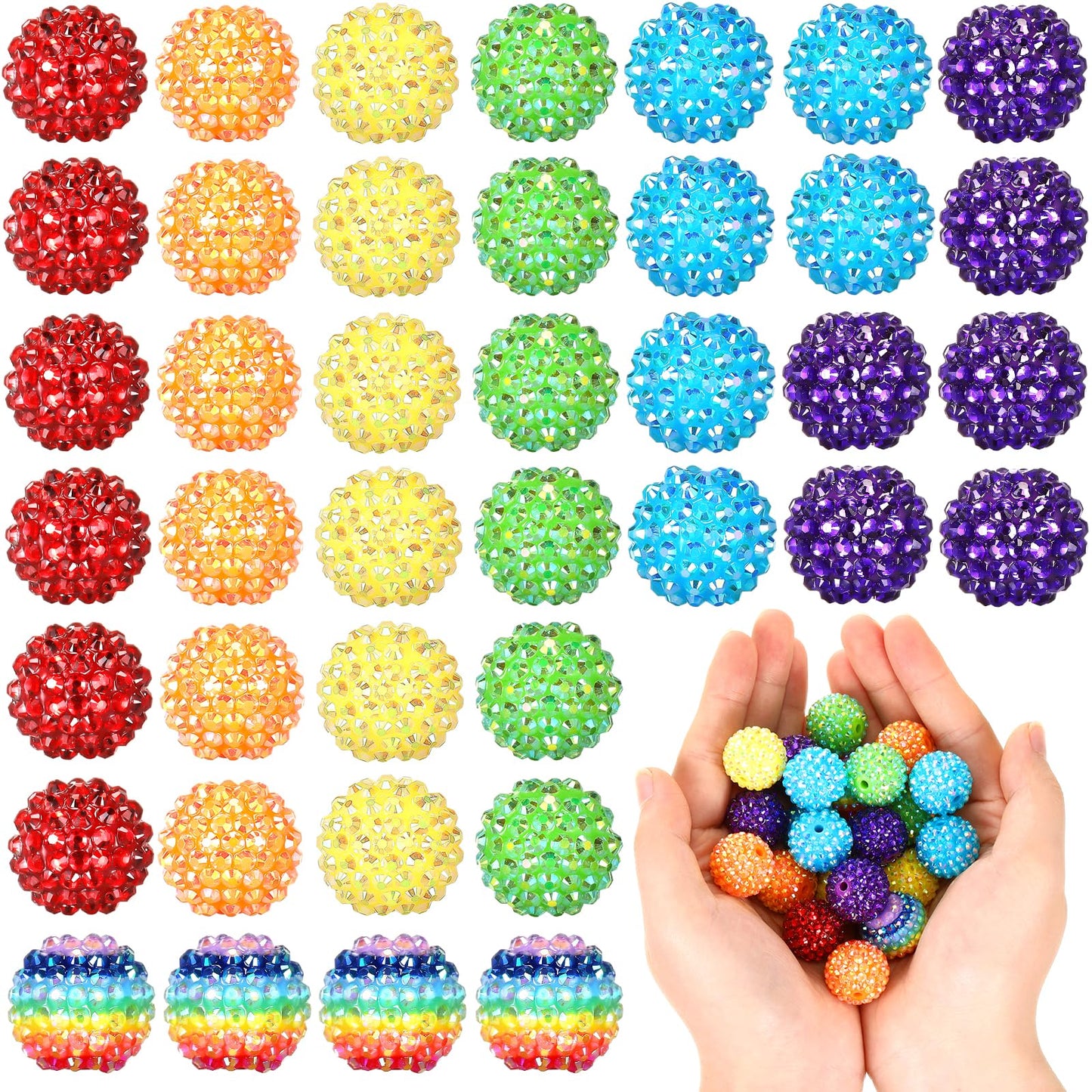 Loetere 40 Pcs 20 mm Rhinestone Beads Bulk Crystal Round Disco Ball Chunky Bubblegum Beads for Pens Bracelets Charms Craft European Style Jewelry Making Supplies Christmas(Rainbow)