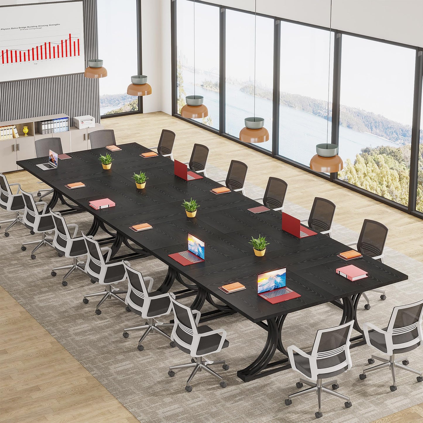 Tribesigns 10.5FT Conference Table, Modern Meeting Table for 8-10 People, Rectangle Seminar Boardroom Table for Office Conference Room with Stylish Legs (4, Black)