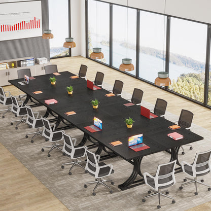 Tribesigns 10.5FT Conference Table, Modern Meeting Table for 8-10 People, Rectangle Seminar Boardroom Table for Office Conference Room with Stylish Legs (4, Black)