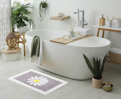 Hi Space Grey Bathroom Rugs Mat, 31.5x19.7IN, Non-Slip, Machine Washable, Cute Flower Bath Rug