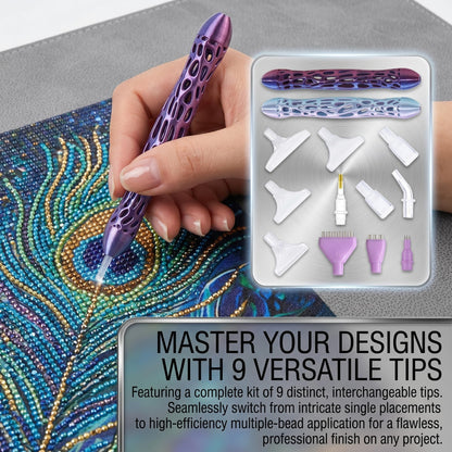 NICEXIYAZI-Iridescent Diamond Painting Pen Set, Hollow Ergonomic Diamond Art Pen with 6 Interchangeable Tips, Lightweight Drill Pen for 5D Diamond Painting, Nail Art, DIY Craft