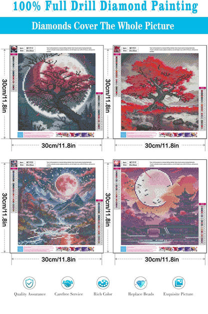Zythron 4PCS Diamond Art Kits for Adults,Moon Diamond Art Landscape Diamond Painting Tree DIY 5D Full Drill Gem Art Painting Kit for Home Wall Decor Gifts 12x12 in