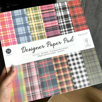 Desecraft Plaid Tartan Flannel 12x12 in Double Sided Paper Pad Pack Scrapbook Cardstock Decorative Paper - 36 Sheets - for Boys Card Making Origami Decorative Scrapbooking Supplies