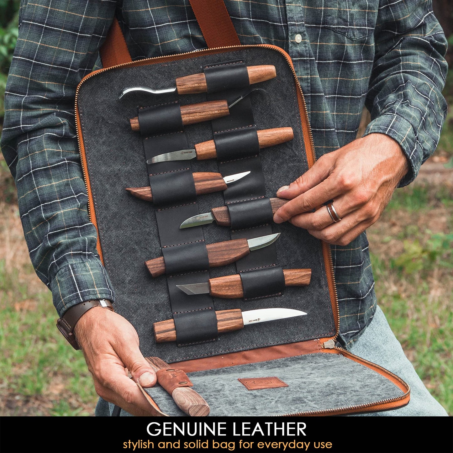 BeaverCraft Deluxe Wood Carving Kit S50X - Wood Carving Tools Wood Carving Set - Spoon Wood Carving Knives Tools Set - Whittling Kit Knife Woodworking Kit for Beginner and Profi (Brown)