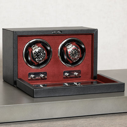 ROTHWELL Double Watch Winder for Automatic Watches with Quiet Motor with Multiple Speeds and Rotation Settings (Black/Red)