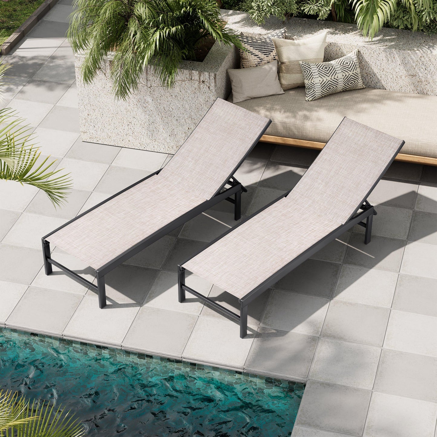 Crestlive Products Chaise Lounge Chair Outdoor Set of 4, Adjustable 5 Positions Pool Lounge Chairs, Metal Tanning Recliner, Outdoor Furniture All Weather for Patio, Beach, Yard, Pool(Beige)
