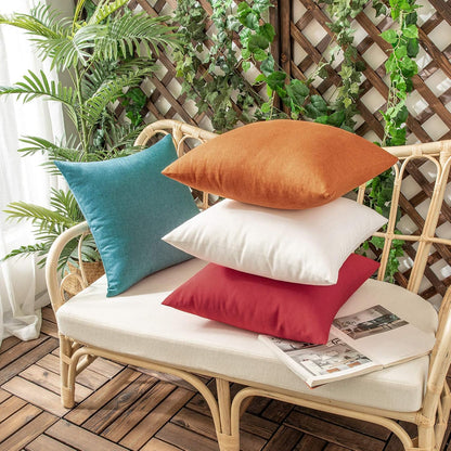 Woaboy Set of 2 Red Outdoor Throw Pillow Covers, Decorative Waterproof Farmhouse Linen Cushion Cases 16x16 inch