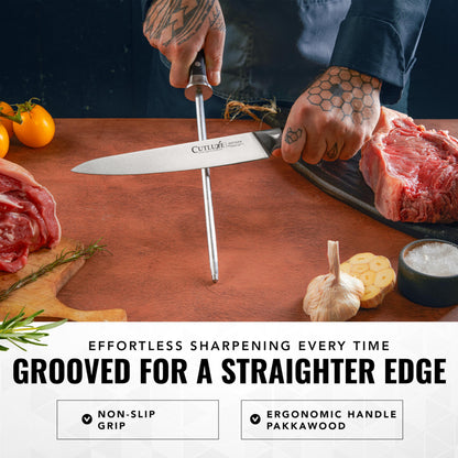 Cutluxe Honing Rod, Professional Knife Sharpener Rod – 10" Honing Steel – Ergonomic Handle Design, Grilling Gifts for Men – Artisan Series