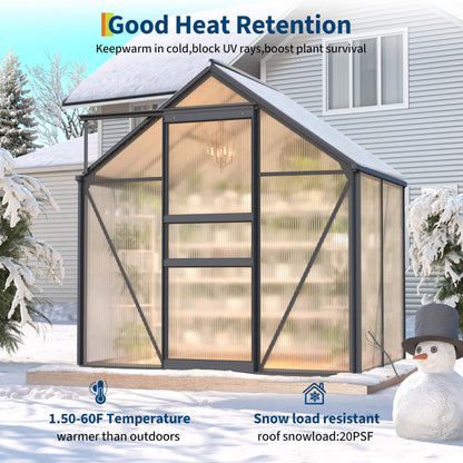 Garvee 6x4 Ft Polycarbonate Greenhouse - Freestanding Small Greenhouse for Outdoors with Rust-Resistant Aluminum Frame, Gutter System & Roof Vent, Ideal for Seed Starting & All-Season Plant Protection