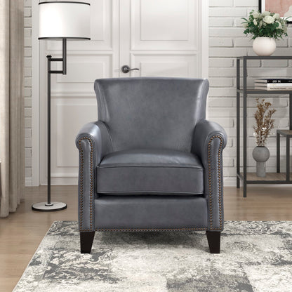 Lexicon 100% Top Grain Genuine Leather Chair, Leather Accent Chairs for Living Room, Solid Wood Frame, Rolled Armrest & Nailhead Trim, Comfy Reading for Bedroom, Office, Waiting Room, Burnish Gray