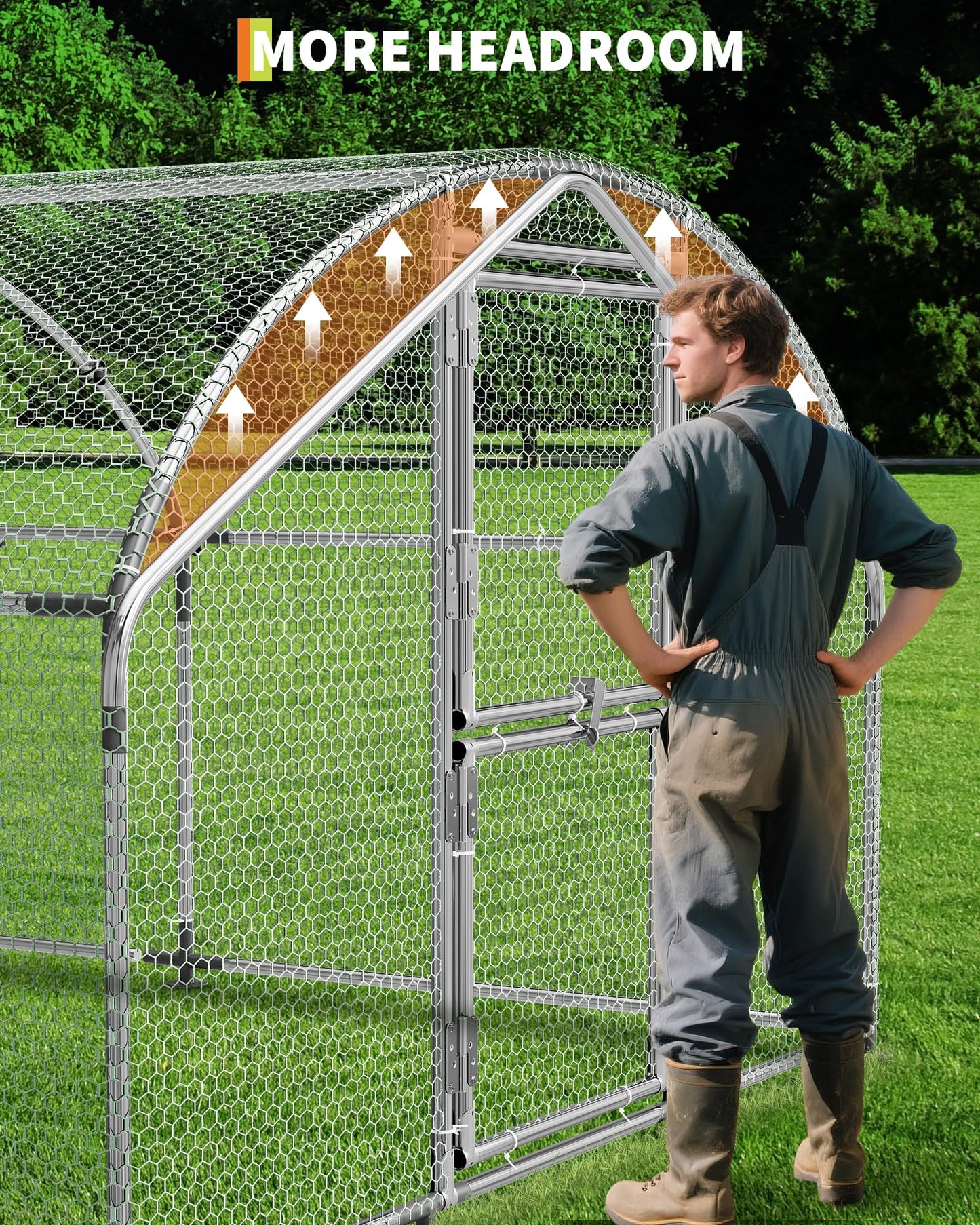 Large Metal Chicken Coop, 9.8' W x 19.7' L x 6.6' H Walk-in Poultry Cage, Chicken Run Pen House with Waterproof & Anti-Ultraviolet Cover & Lockable Doors for Outdoor