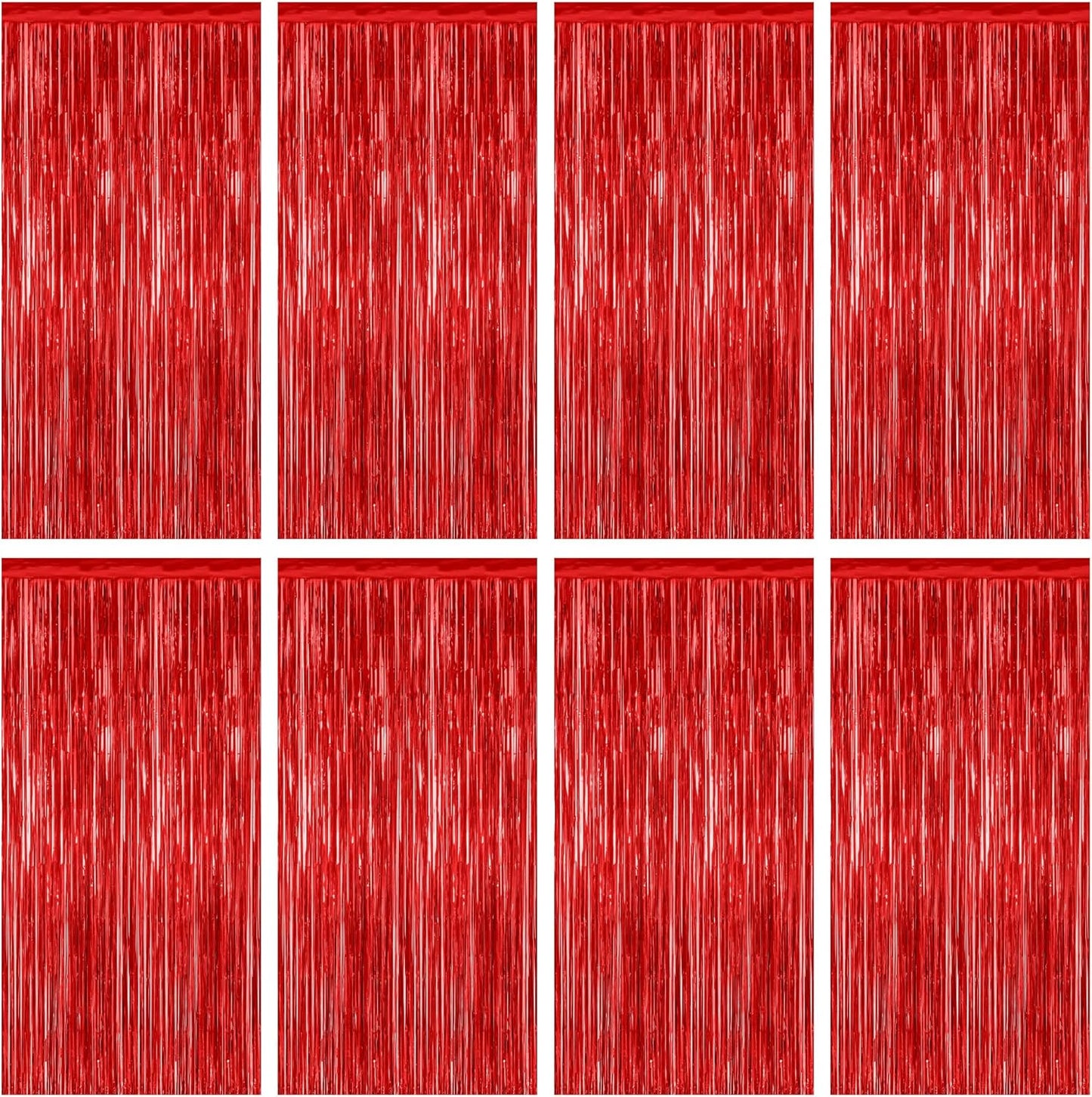 Red Backdrop by Party Essentials - 8 Pack Metallic Foil Fringe Curtains | 3.28 FT x 7.05 FT for Photo Booths & Parties
