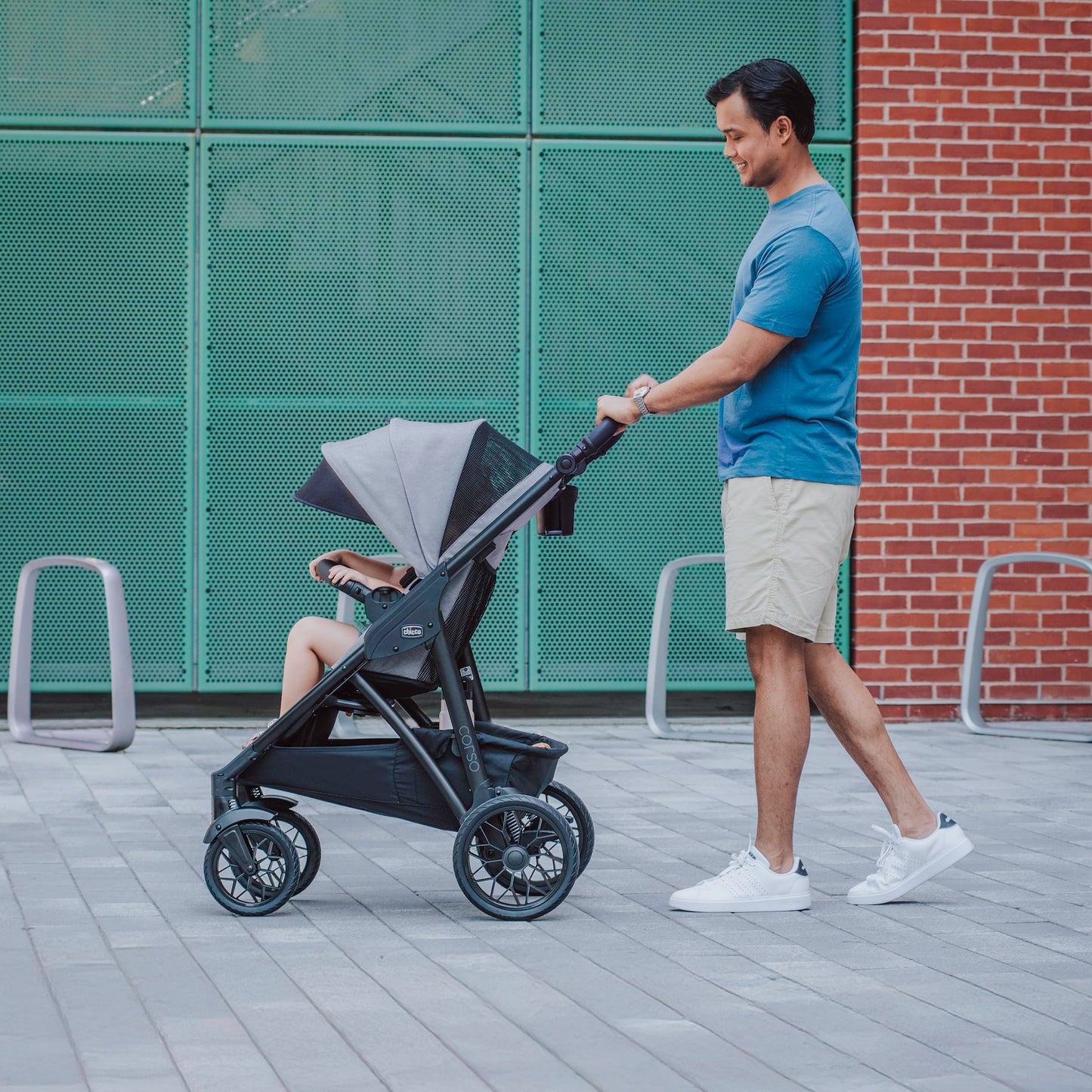 Chicco Corso LE ClearTex Modular Travel System, Corso LE Modular Stroller with KeyFit Max ClearTex Infant Car Seat and Base, Tidal/Blue