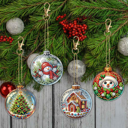 JJFox 4pcs Christmas Diamond Art Ornaments – DIY Acrylic 5D Diamond Art Christmas Tree Decorations, Holiday Hanging Diamond Painting Kit for Kids & Adults (Christmas-2)