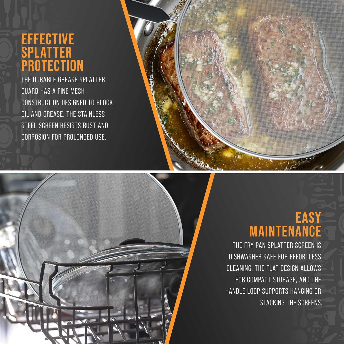 U.S. Kitchen Supply 4-Piece Stainless Steel Splatter Guard Set (13", 11.5", 10",8”) Fine Mesh Cover, Grease & Oil, Splatter Screen for Frying Pan, Cooking Pots, with Comfort Grip Handles