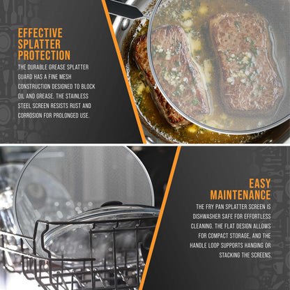 U.S. Kitchen Supply 4-Piece Stainless Steel Splatter Guard Set (13", 11.5", 10",8”) Fine Mesh Cover, Grease & Oil, Splatter Screen for Frying Pan, Cooking Pots, with Comfort Grip Handles