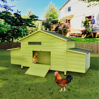 KEIKI Large Wooden Chicken Coop for 6-8 Chickens, Outdoor Hen House, Poultry Pet Hutch Cage with 2 Nesting Boxes, 2 Free-Range Doors, Perch, Pull-Out Tray, Green