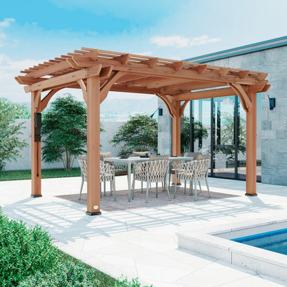 Backyard Discovery Beaumont 14' x 10' Traditional Cedar Wood Pergola Kit with Trellis Roof, All-Season Durability, High-Wind Rating, PowerPort, Shade for Outdoor Patio, Deck, Garden, and Entertaining