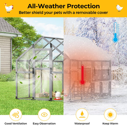 COZIWOW Chicken Coop with Full Waterproof Cover, 9' Extra Large Wooden Chicken House for 10-15 Chickens, 4 Nesting Boxes, Roosting Bars, Outdoor Walk-in Poultry Run for Backyard, Farm, Modern Gray