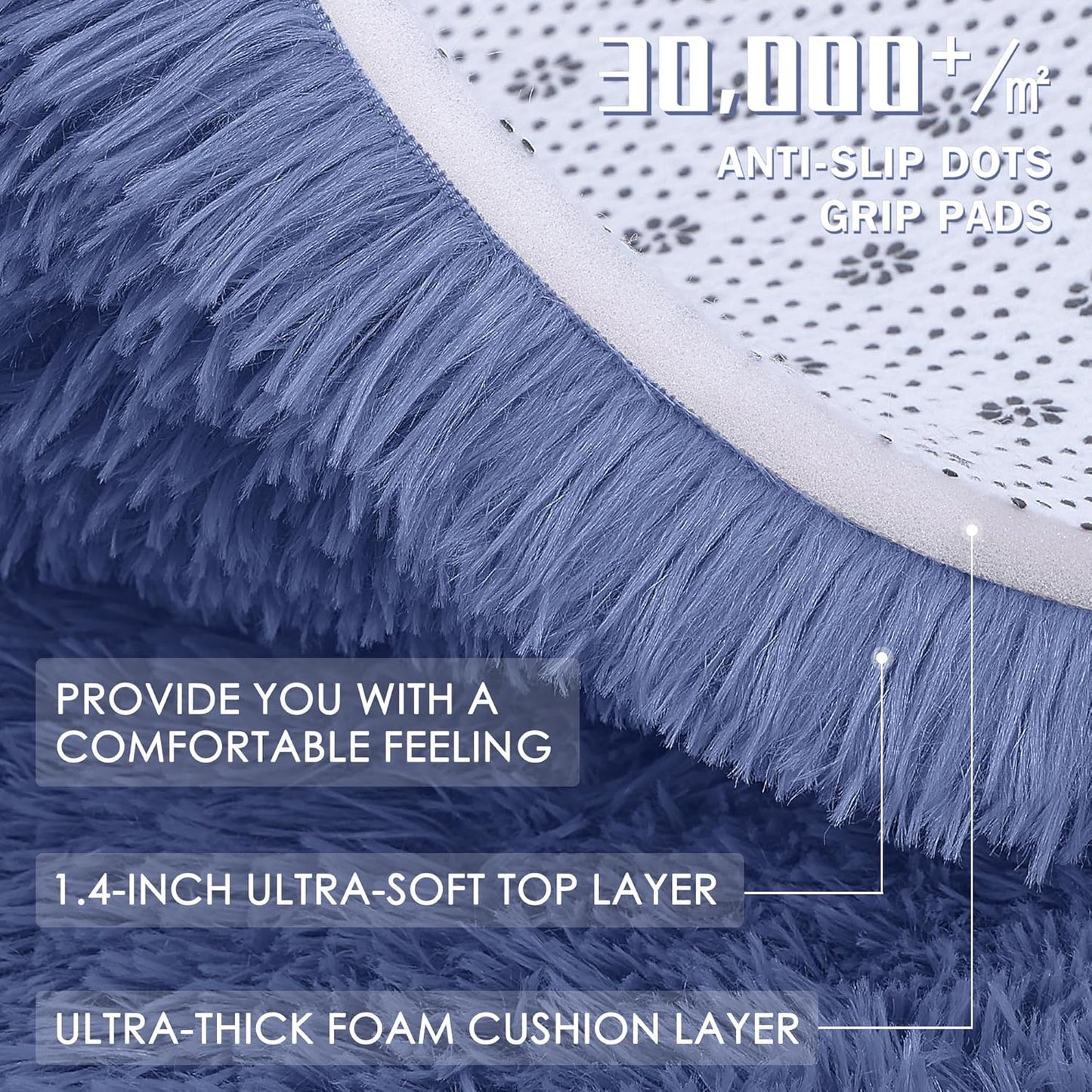 OLANLY Denim Blue Round Rug - Soft & Fluffy 8 ft Circle Area Rug for Bedroom, Living Room & Nursery Decor