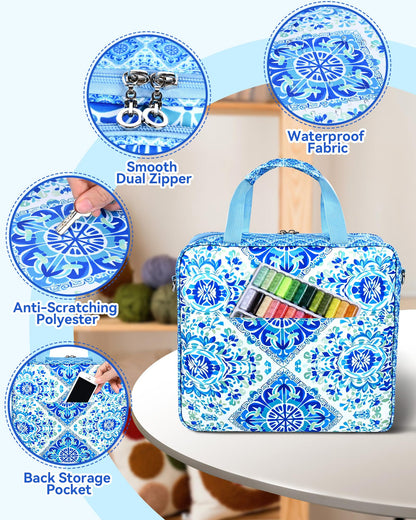 Telawsfun Embroidery Project Bag Organizer, Embroidery Supply Storage Bag with Removable Binder, Portable Carrying Tote for Thread Tools and Accessoriess, Bag Only
