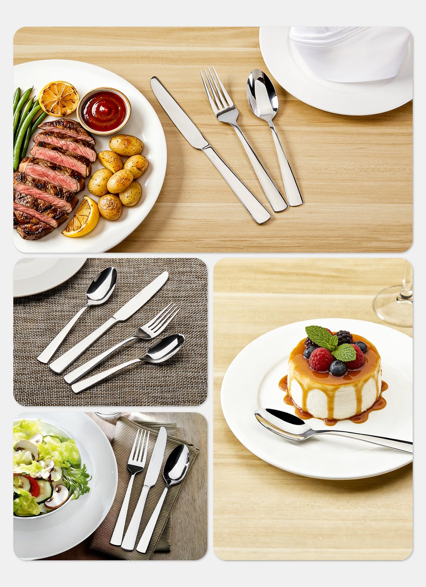 45-Piece Flatware Sets, Silverware Set for 8, Durable Stainless Steel Tableware in Ergonomic Design Size and Weight, Kitchen Utensils Set with Steak Knives, Rust-proof, Dishwasher Safe