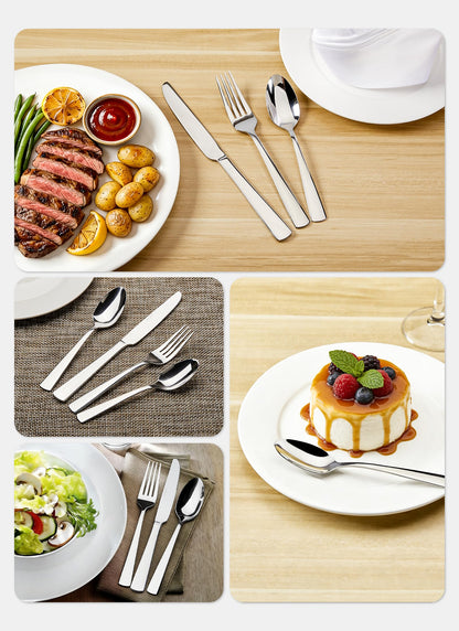 45-Piece Flatware Sets, Silverware Set for 8, Durable Stainless Steel Tableware in Ergonomic Design Size and Weight, Kitchen Utensils Set with Steak Knives, Rust-proof, Dishwasher Safe